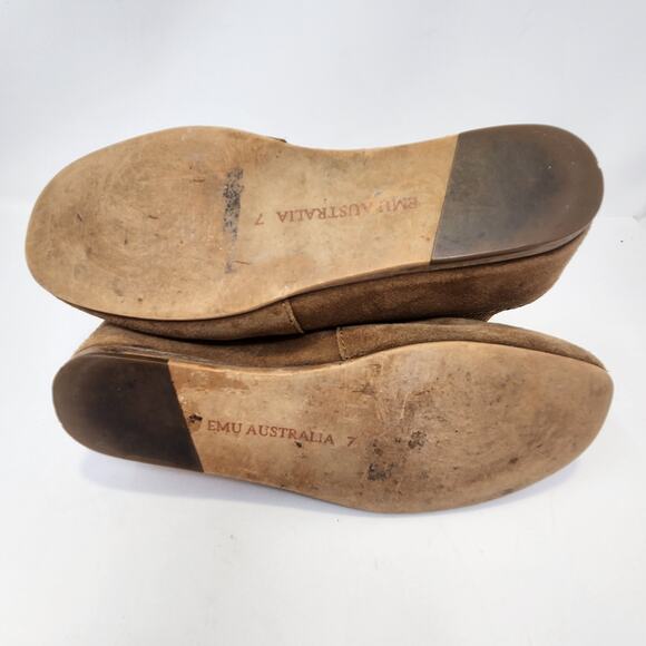 Emu Australia Women Brown Suede Ankle Boots Size 7 Lace Up Wedge Casual Moc - Picture 8 of 9